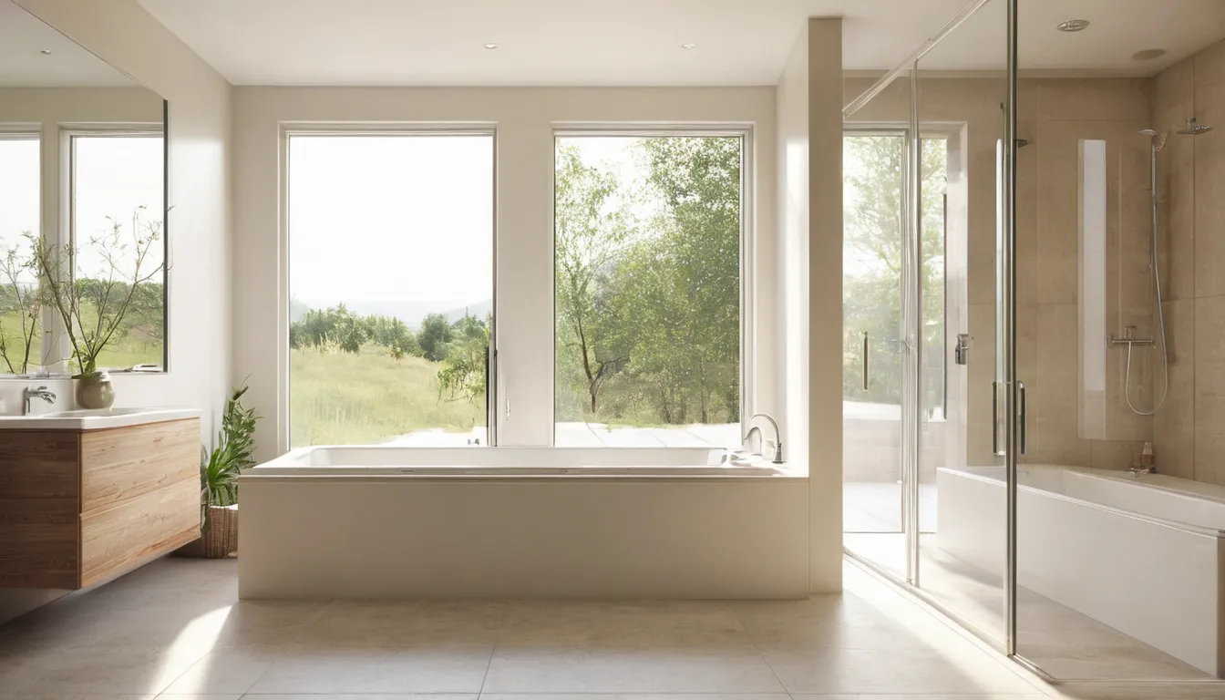 A smiling homeowner looking over a new walk-in tub in a bright bathroom in Deltona